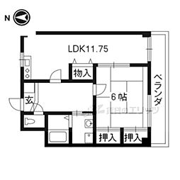 パルシティ久我 308 2階1LDKの間取り