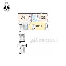グレーヌ東寺 303 3階2LDKの間取り