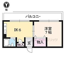 JR山陰本線 花園駅 徒歩10分の賃貸マンション 4階1DKの間取り