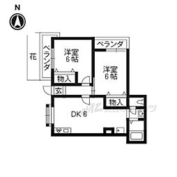 シティハウス1号館 1階2DKの間取り