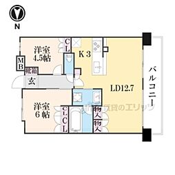 アークレジデンス中京四条大宮 3階2LDKの間取り