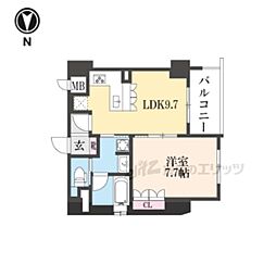 リーガル京都堀川五条通りII 2階1LDKの間取り
