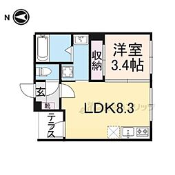 JR山陰本線 花園駅 徒歩9分の賃貸アパート 3階1LDKの間取り
