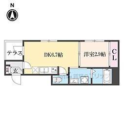 近鉄京都線 十条駅 徒歩4分の賃貸アパート 2階1DKの間取り