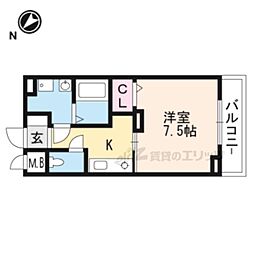 アヴニール 1階1Kの間取り