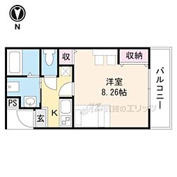 いろは梅小路 2階1Kの間取り