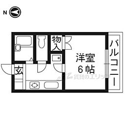 中井マンション新烏丸 5階1Kの間取り