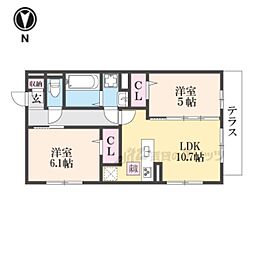 仮称)右京区嵯峨野芝野町ハイツ 1階2LDKの間取り