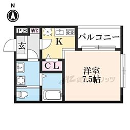 近鉄京都線 十条駅 徒歩10分の賃貸アパート 2階ワンルームの間取り