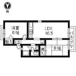 ソシエールユー 2階2LDKの間取り