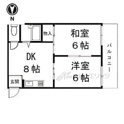 アーバンヒル太秦 2階2DKの間取り