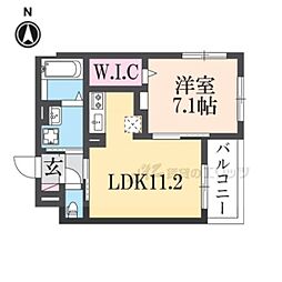 シャルマン唐橋南II 2階1LDKの間取り