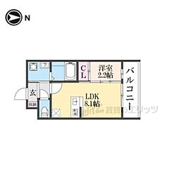 アドバンス京都リエートII 3階1LDKの間取り