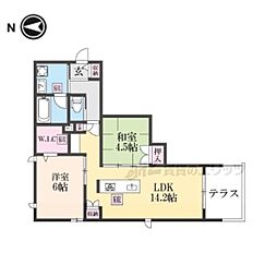 京福電気鉄道北野線 常盤駅 徒歩13分の賃貸マンション 1階2LDKの間取り