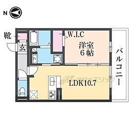 ソーニョ西京極 2階1LDKの間取り