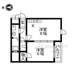 ＣＡＳＡ　ＧＲＡＮ西院 2階1DKの間取り