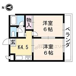 阪急嵐山線 松尾大社駅 徒歩9分の賃貸マンション 4階2DKの間取り