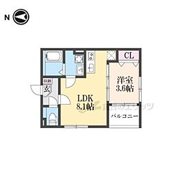 西ノ京冷泉町 1階1LDKの間取り