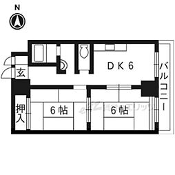 京都地下鉄東西線 西大路御池駅 徒歩3分の賃貸マンション 8階2DKの間取り