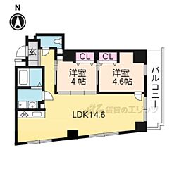 モンドール西院 4階2LDKの間取り