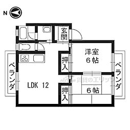 サンハウス桂 2LDKの間取図画像