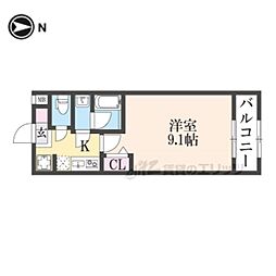 京都地下鉄東西線 太秦天神川駅 徒歩10分の賃貸マンション 4階1Kの間取り
