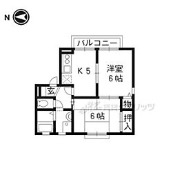 ドミール辻 2階2DKの間取り