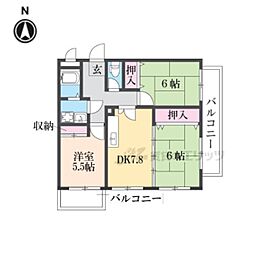 ソレイユ三宅2 3DKの間取図画像