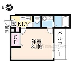 CasaWoodHanazono 1Kの間取図画像