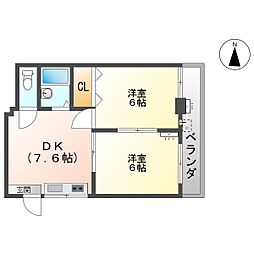 グランドピア今泉 1階2DKの間取り