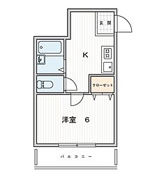 パルム新森 2階1Kの間取り