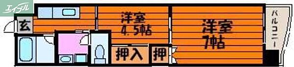 岡山県岡山市北区津島南2丁目(賃貸マンション2K・2階・33.12㎡)の写真 その2