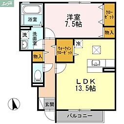 JR津山線 法界院駅 4.8kmの賃貸アパート 1階1LDKの間取り