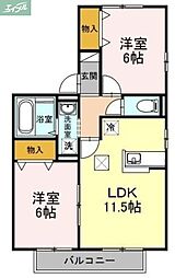 岡山電気軌道清輝橋線 東中央町駅 徒歩5分の賃貸アパート 1階2LDKの間取り