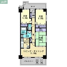 JR山陽本線 岡山駅 徒歩17分の賃貸マンション 10階3LDKの間取り