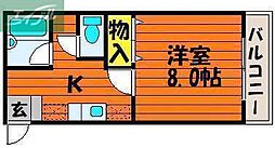 JR山陽本線 岡山駅 バス12分 バス武道館口下車 徒歩25分の賃貸マンション 3階1Kの間取り