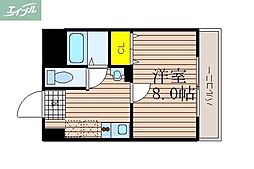 JR津山線 法界院駅 徒歩8分の賃貸マンション 3階1Kの間取り