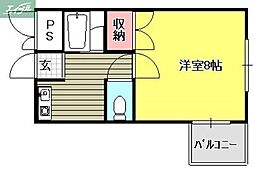 JR山陽本線 岡山駅 バス7分 長泉寺下車 徒歩4分の賃貸マンション 2階1Kの間取り