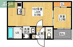 レガリストテラス下伊福 1LDKの間取図画像