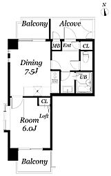 置地マンション 5階1DKの間取り