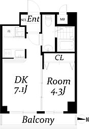 アクアタウンイーストII 5階1DKの間取り