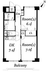 斎藤マンション 2DKの間取図画像
