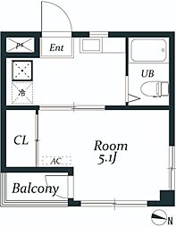 アミューズV 301 3階1Kの間取り