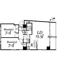 信越ビル 2LDKの間取図画像