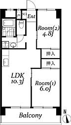 中葛西ハイツ 2LDKの間取図画像