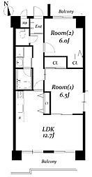 パラシオン車道西館 2LDKの間取図画像