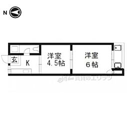 コーポ西茶屋 2階2Kの間取り