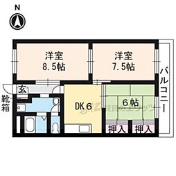阪急嵐山線 松尾大社駅 徒歩5分の賃貸マンション 4階3DKの間取り
