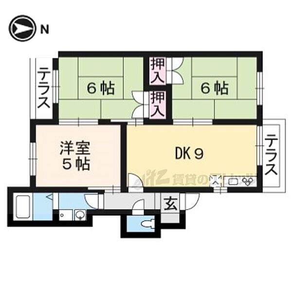 マンション庭井Ａ棟 102｜京都府京都市西京区樫原庭井(賃貸マンション3LDK・1階・62.89㎡)の写真 その2