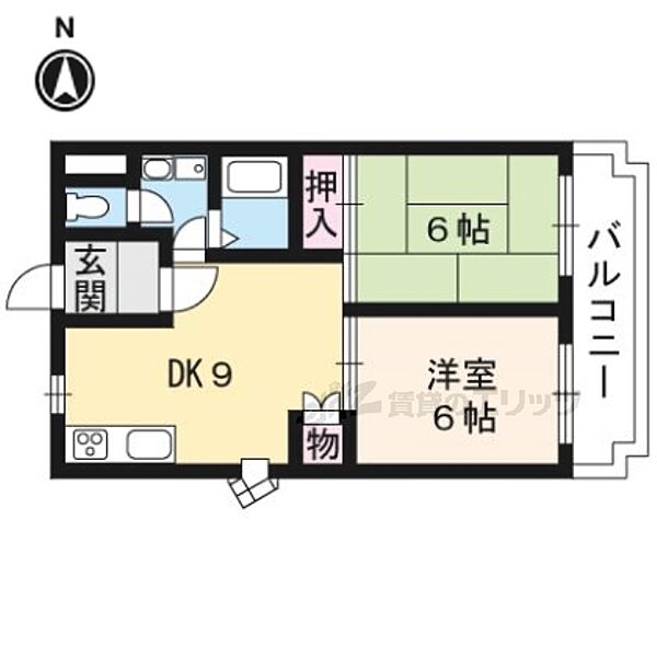 ヌフ奥田 303｜京都府京都市伏見区深草大亀谷六躰町(賃貸マンション2DK・3階・42.93㎡)の写真 その2